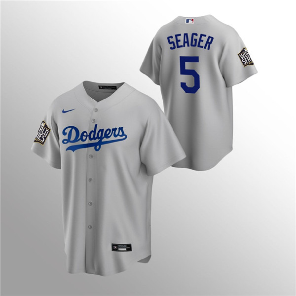 Men's Los Angeles Dodgers #5 Corey Seager Grey 2020 World Series Bound stitched MLB Jersey